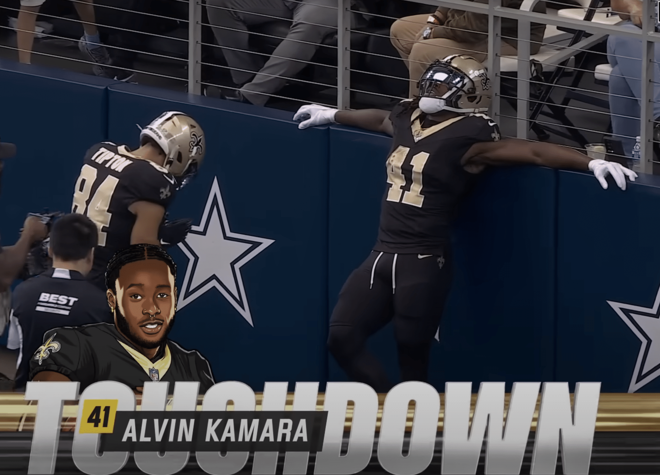 Kamara scoring a touchdown